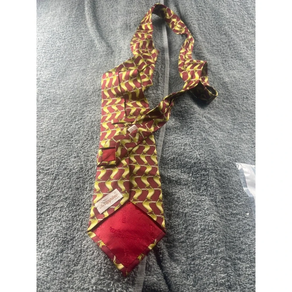 Scappino Italy Silk Blend Burgundy Gold Chain Pattern‎ Necktie Tie